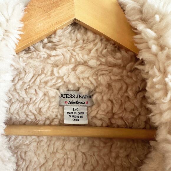 VTG Guess Womens Sherpa Lined Faux Suede Vest Large 90s Boho Western 70s Style - Picture 4 of 7